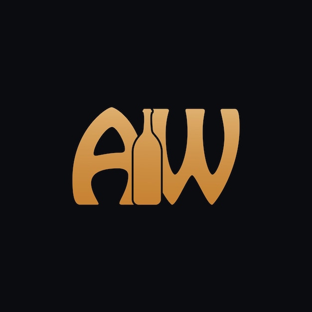 Letter AW Logo Met Wijnfles Ontwerp Vector Illustratie Op Zwarte Achtergrond Wijnglas Letter AW Logo Ontwerp Mooi Logotype Ontwerp Voor Wijnbedrijf Branding