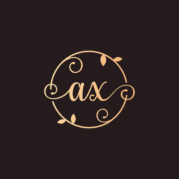 Letter AX Decorative Classy Monogram logo inside a circular stalk stem or root with floral