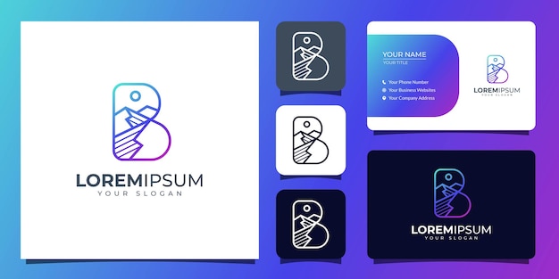 文字bと名刺テンプレートと山のロゴ