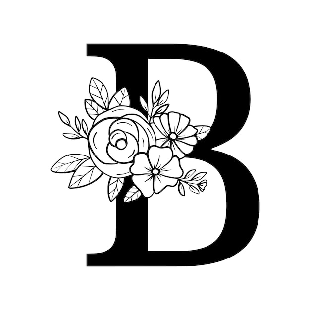 Vector letter b bloemen decoratief alfabet met bloemen en bladeren ornament