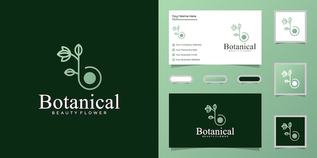 Letter b botanical line art,  logo design and business card