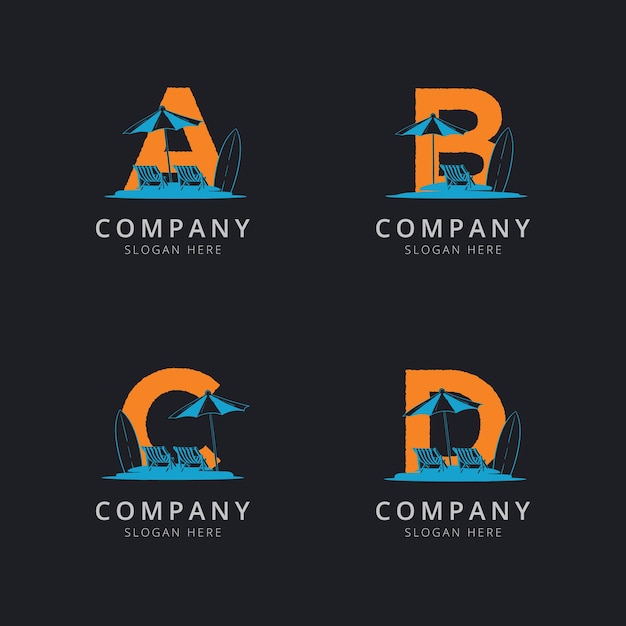 Letter a b c and d with abstract beach logo template