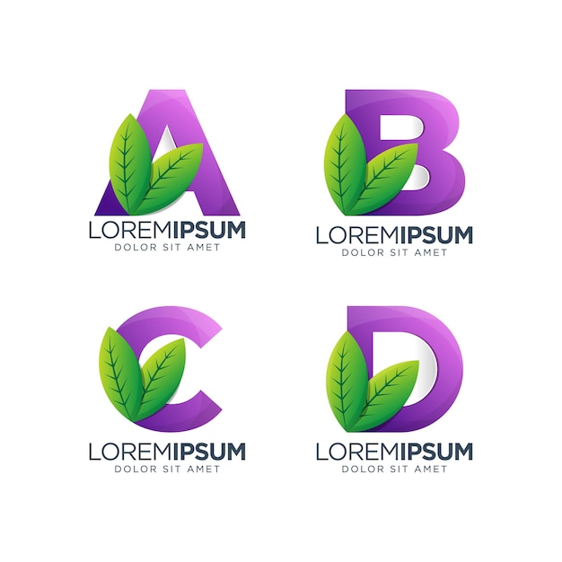 Letter a, b, c, d with leaf logo design