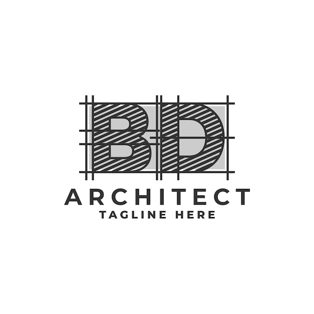 Letter B and D logo with a sketch style architect company logo vector template