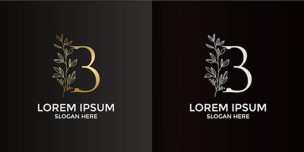 Combinazione di logo di design lettera b con fiori