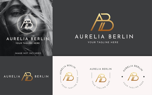 Letter a and b gold monogram logo design