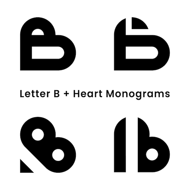 Vettore icone del logo del monogramma del cuore della lettera b