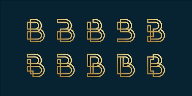 Letter b logo collection with golden gradient line art style, initial, letter