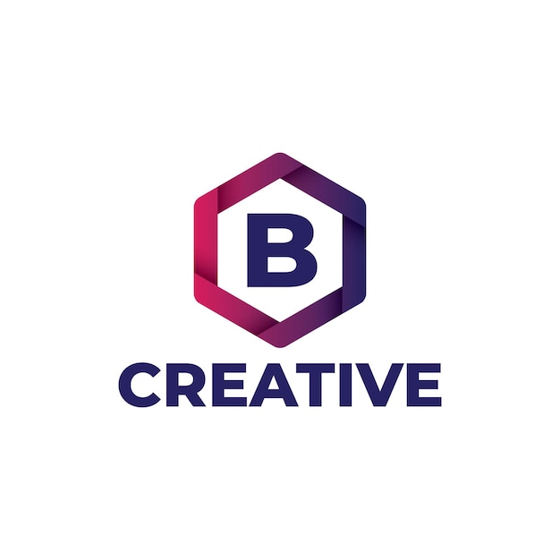 Шаблон логотипа буквы B, шестиугольный логотип с градиентным цветом, современный стиль, выделенный на белом фоне.