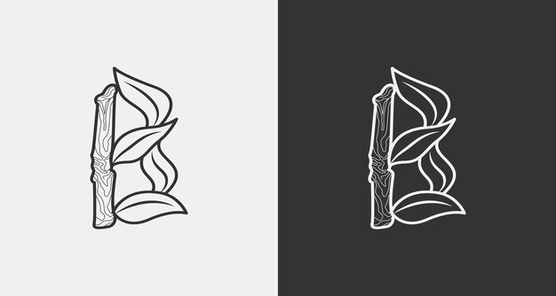 통나무와 잎 개념이 있는 문자 B 로고 디자인