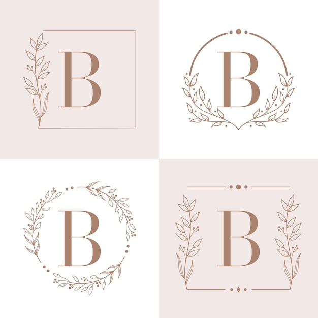 Letter B-logo met bloemenframe achtergrondsjabloon