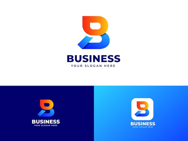 Letter B logo set with geometric gradient design