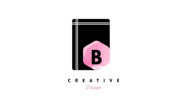 Vettore un logo della lettera b con un esagono rosa e una scatola nera con una b rosa al centro.
