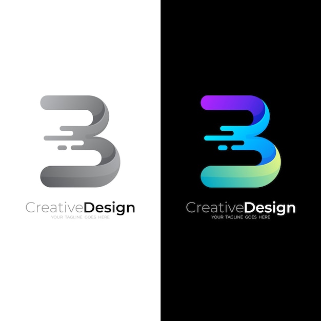 Letter B logo with swoosh logo template, and glossy logo