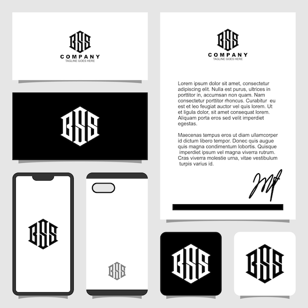 Letter B S S monogram logo design with stationery template