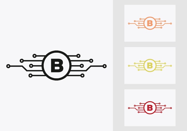 文字 B 技術ロゴ デザイン テンプレートです。サイバー保護サイン