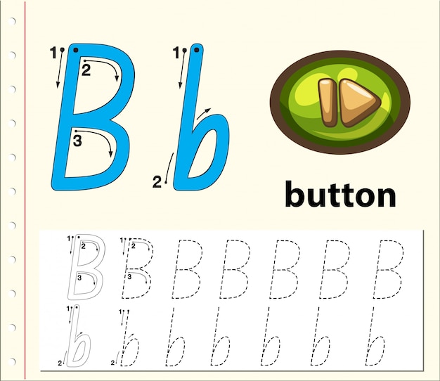 Vector letter b tracing alphabet worksheets