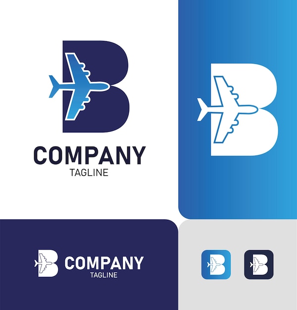 Letter B travel logo design with airplane symbol vector design template