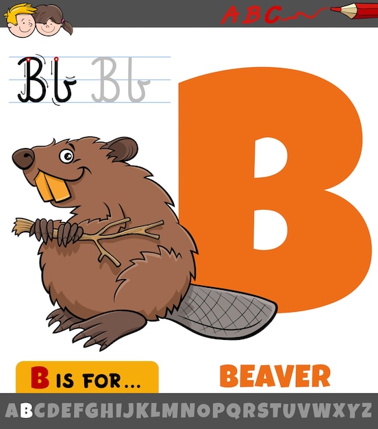 letter B uit alfabet met cartoon bever