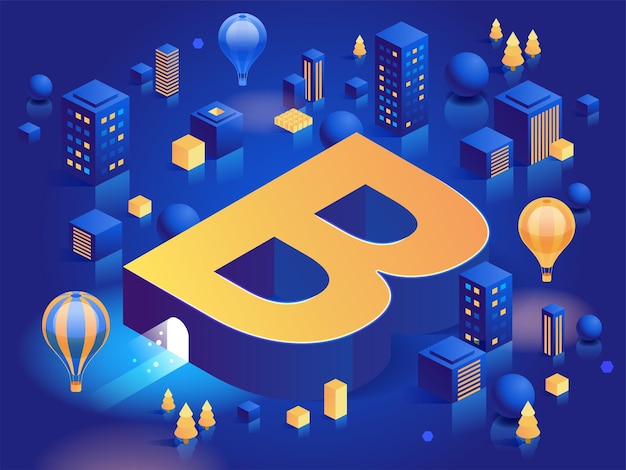 Letter B Vector isometric abstract font with icons