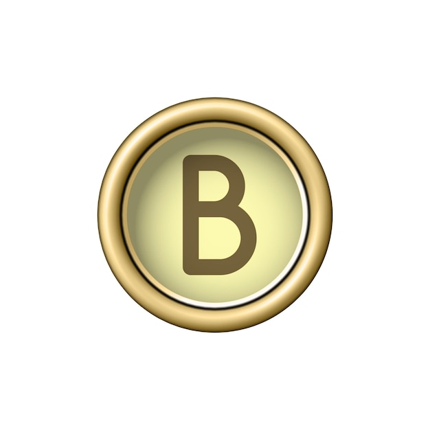 Letter B Vintage golden typewriter button isolated on white background