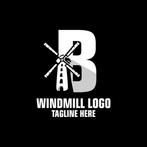 Буква B Логотип ветряной мельницы Шаблон дизайна Вдохновение Векторная иллюстрация