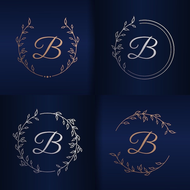 花のフレームのロゴのテンプレートと文字b