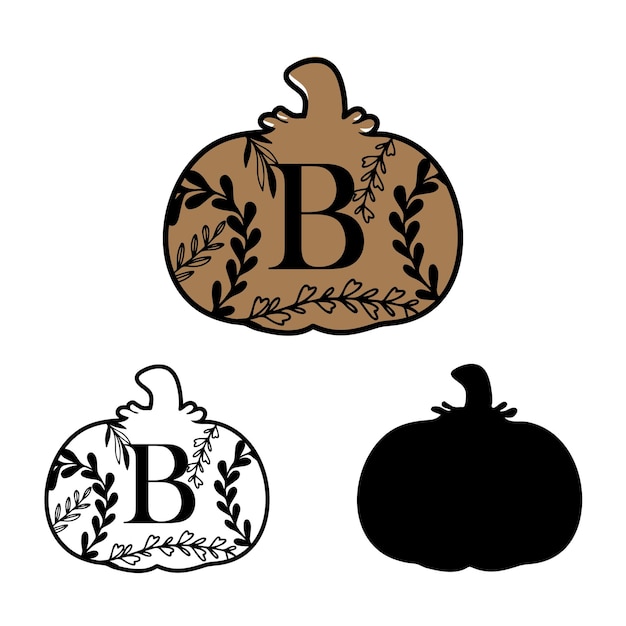 Letter B With Leafy Floral Initial Standing Pumpkin