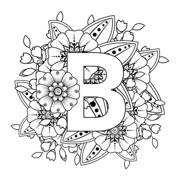 Premium Vector | Letter b with mehndi flower decorative ornament in ...