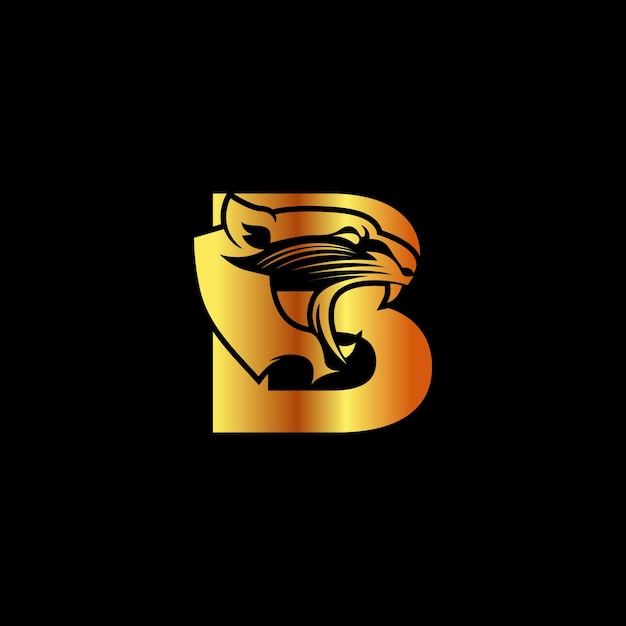 Lettera b con illustrazione della testa di pantera nel simbolo del monogramma design piatto