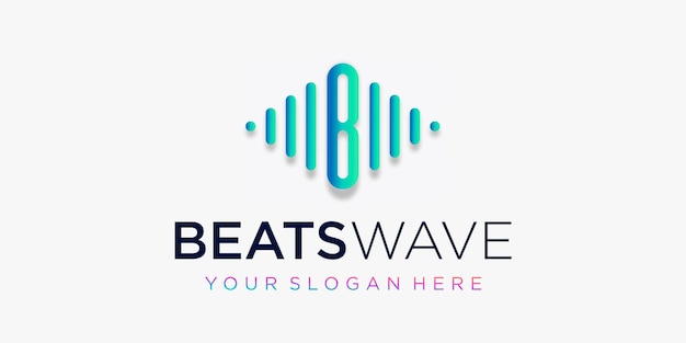 Буква B с шаблоном логотипа элемента пульсовой волны электронный музыкальный эквалайзер DJ музыкальные технологии