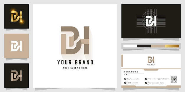 Letter BH or BPH monogram logo with business card design