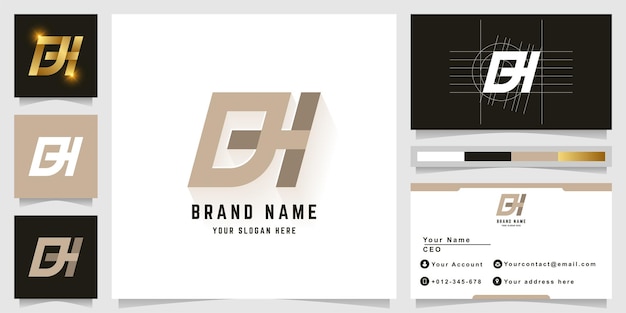 Letter BH or DH monogram logo with business card design