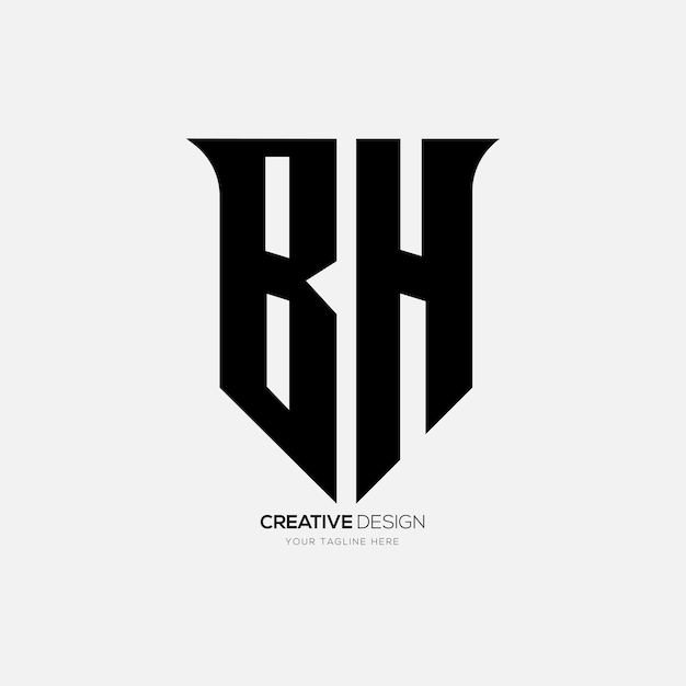 Буква Bh с современным логотипом монограммы кибер-типографии в форме щита