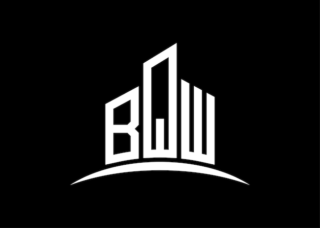 文字 BQW 建物のベクトルモノグラム ロゴのデザインテンプレート 建物の形 BQW ロゴ