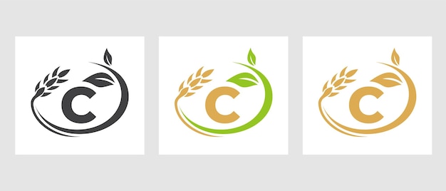 文字 C 農業のロゴ。農業と農業のロゴタイプ