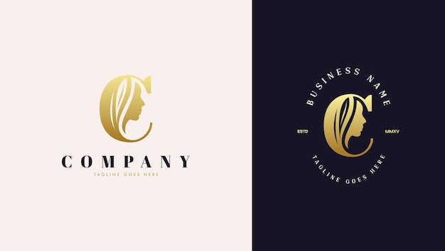 Letter C beauty logo with gold color