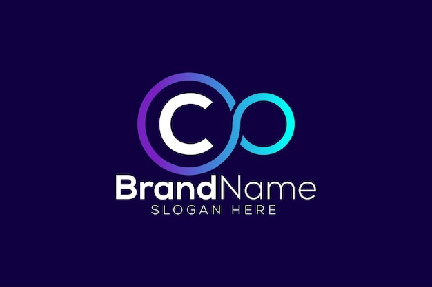 Letter C 또는 CO 트렌디하고 전문적인 다채로운 무한대 기술 로고 디자인 벡터 템플릿