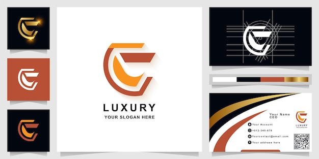 名刺デザインの文字cまたはccモノグラムロゴテンプレート