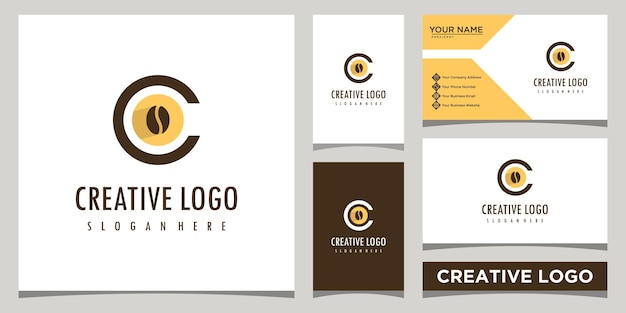 名刺デザインの文字Cとコーヒーのロゴデザインテンプレート