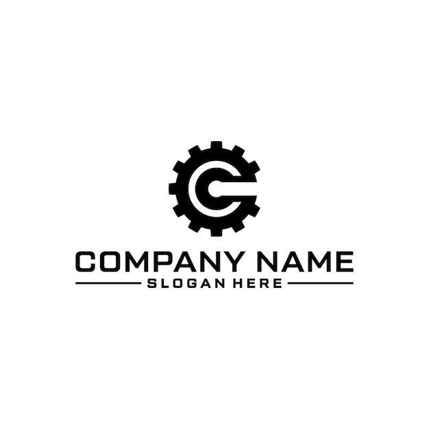 Design del logo dell'ingranaggio combinato lettera c