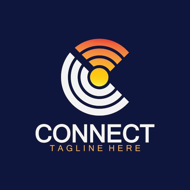 Logo di connessione della lettera c con illustrazione del vettore di progettazione del segnale