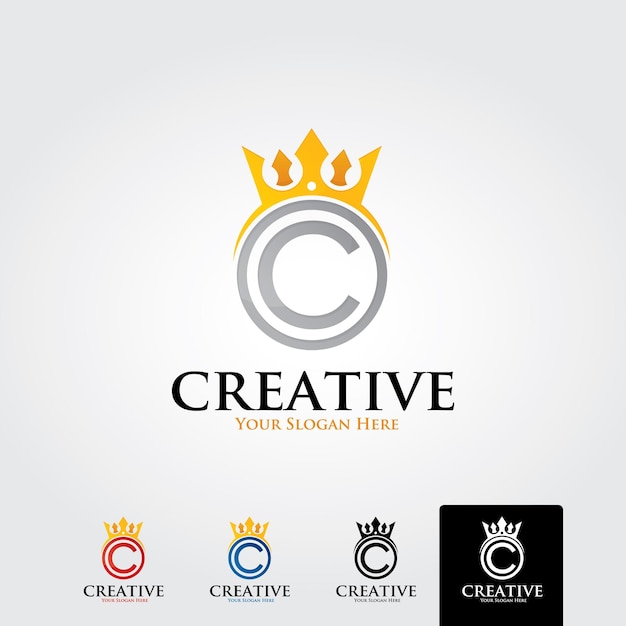 Letter C Crown Ring Diamond Jewelry Accessories Logo Vector Icon