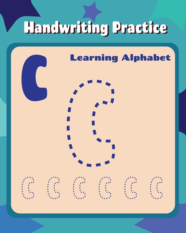 Vector letter c cute children colorful abc alphabet trace practice worksheet for kids learning in printable