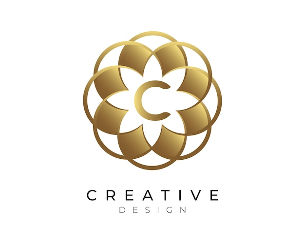 Letter C Flower Golden Logo Design Template