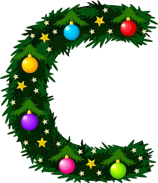 The letter c the font is made in the form of a christmas tree