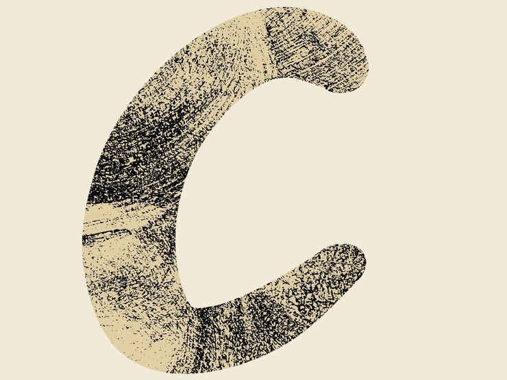 Vector a letter c is drawn in a gold and black pattern