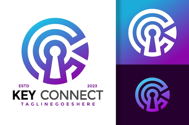 Letter C key connect colorful logo vector icon illustration