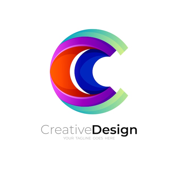 Letter C logo and colorful style, 3d logos