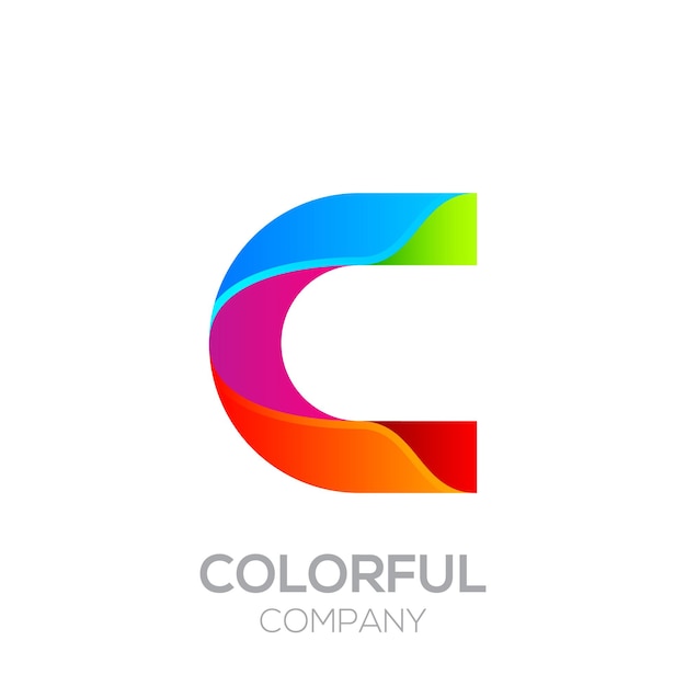 Дизайн логотипа буквы с из полос с глянцевой радужной яркой красочной и градиентной концепцией